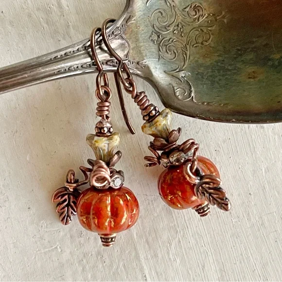 Hand Crafted “Spiced Pumpkin” Dangle Earrings - Picture 5 of 10